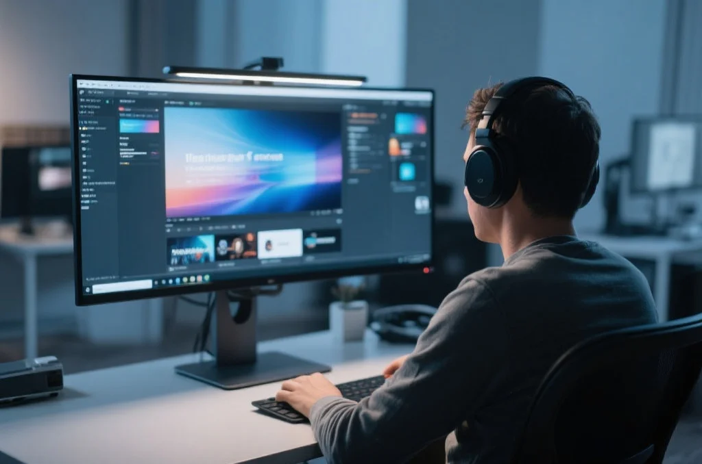 用户在桌面电脑上享受安信15的沉浸式娱乐体验